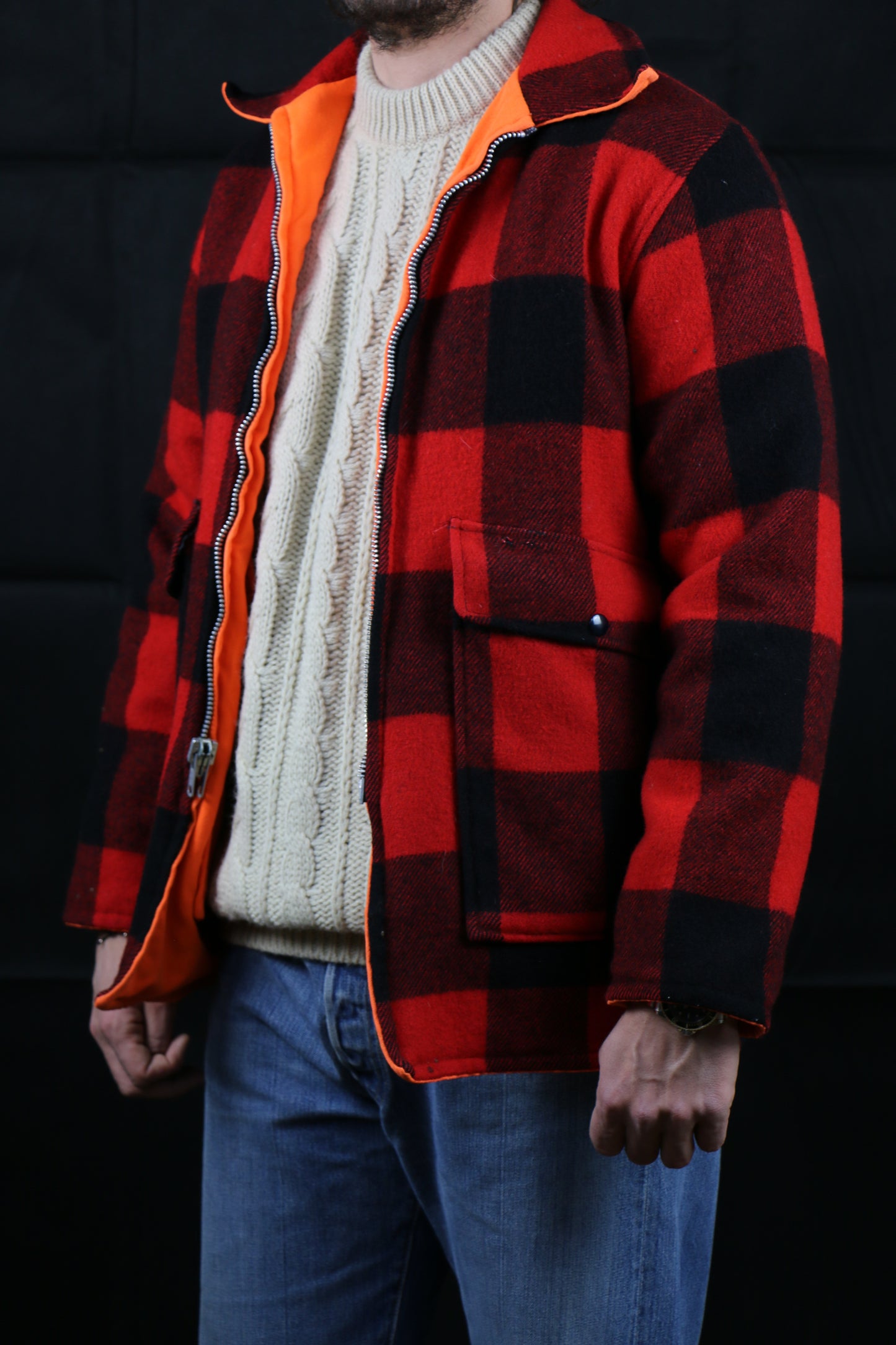 Wool Buffalo Plaid Talon Zip Reversable Jacket, clochard92.com