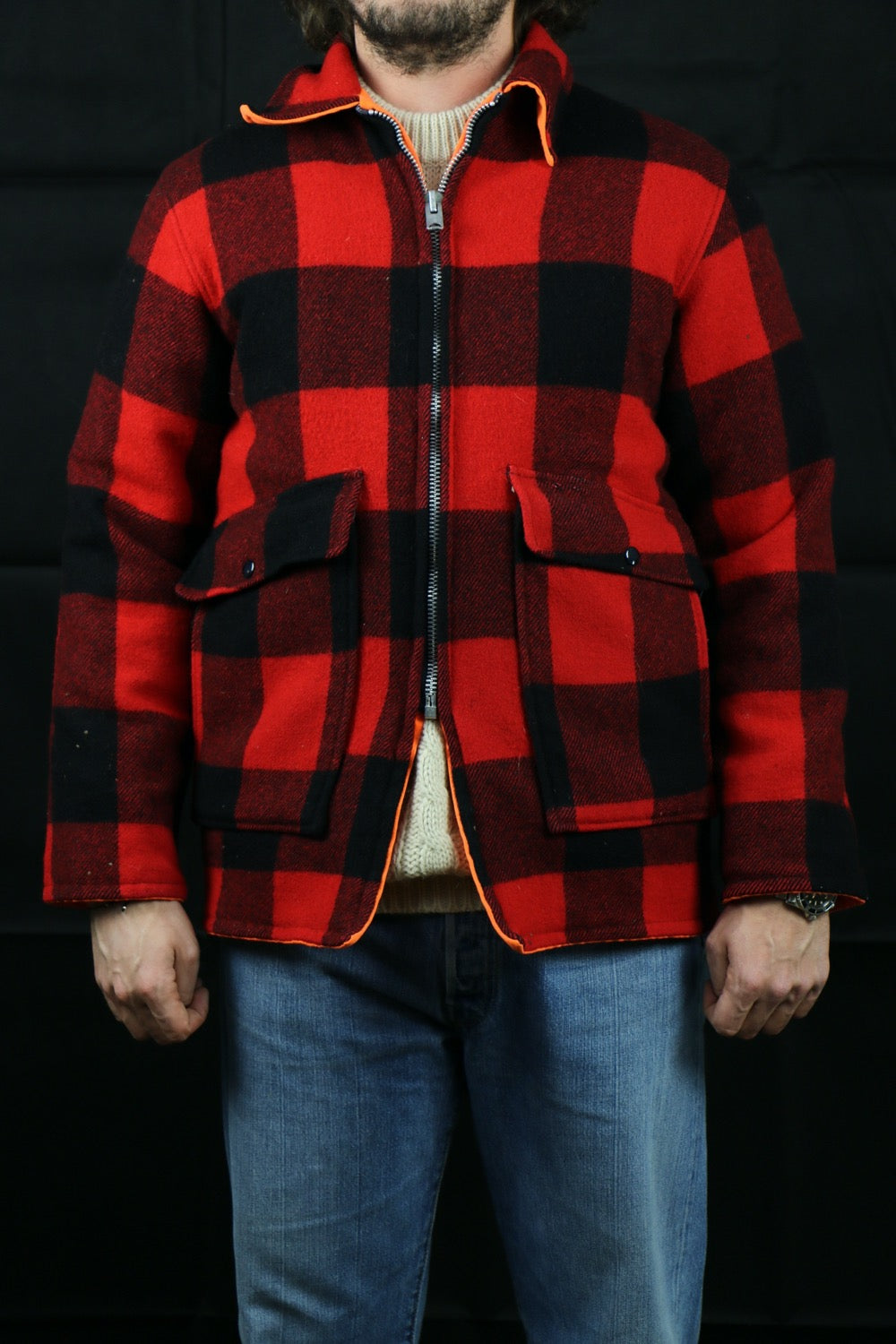 Wool Buffalo Plaid Talon Zip Reversable Jacket, clochard92.com
