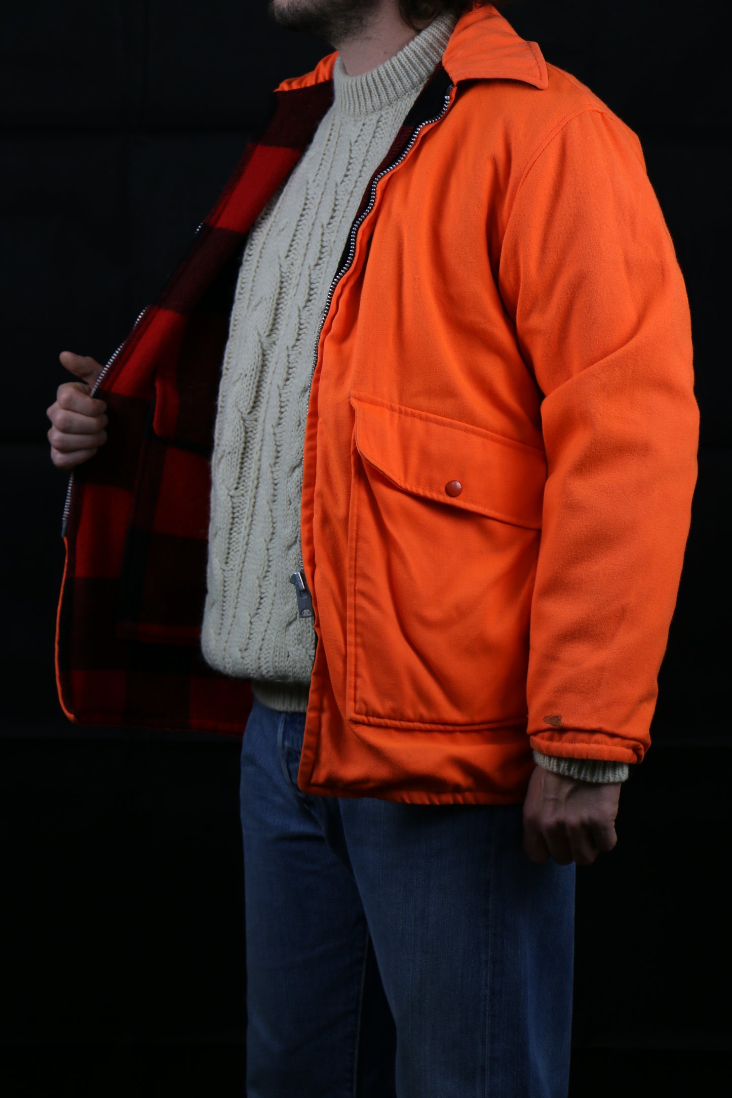 Wool Buffalo Plaid Talon Zip Reversable Jacket, clochard92.com